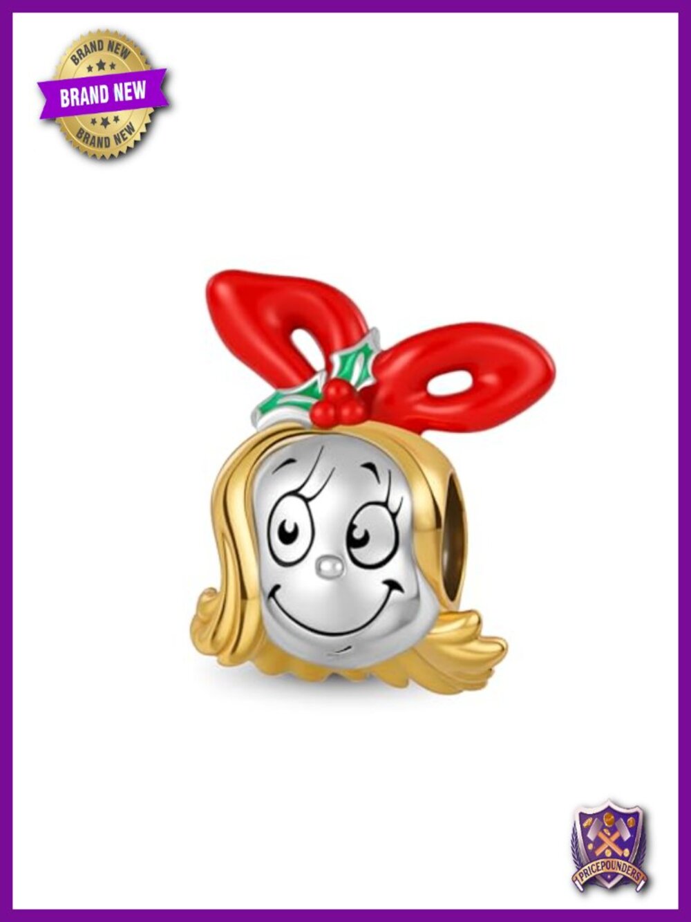 Sterling Silver Grinch Cindy-Lou Charm for Women, Christmas Themed Pendant